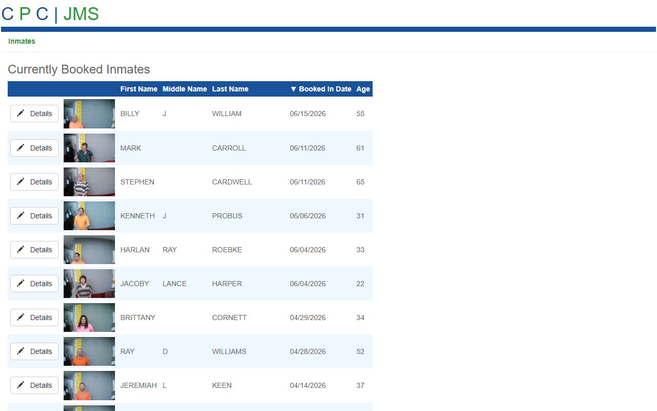 Butler County inmate population current roster table